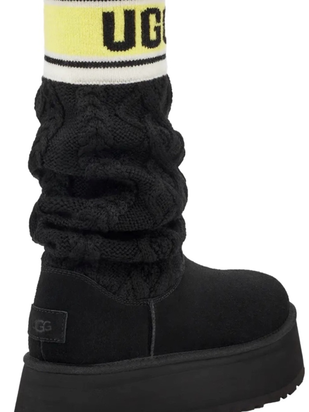 UGG Black Cable-Knit Platform Boot with Yellow Logo Cuff - Picture 4 of 4